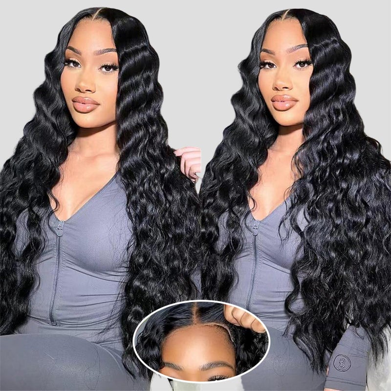Wear and Go Glueless Wigs Human Hair Loose Deep Wave Lace Front Wigs Human Hair 12A Glueless Wigs Human Hair Pre Plucked Pre Cut 5x5 HD Closure Wigs Bleached Knots 210 Density 28 Inch
